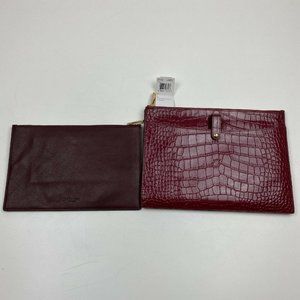 COACH CROCODILE LEATHER ENVELOPE CLUTCH BAG 67288 BURGUNDY WOMEN'S NEW